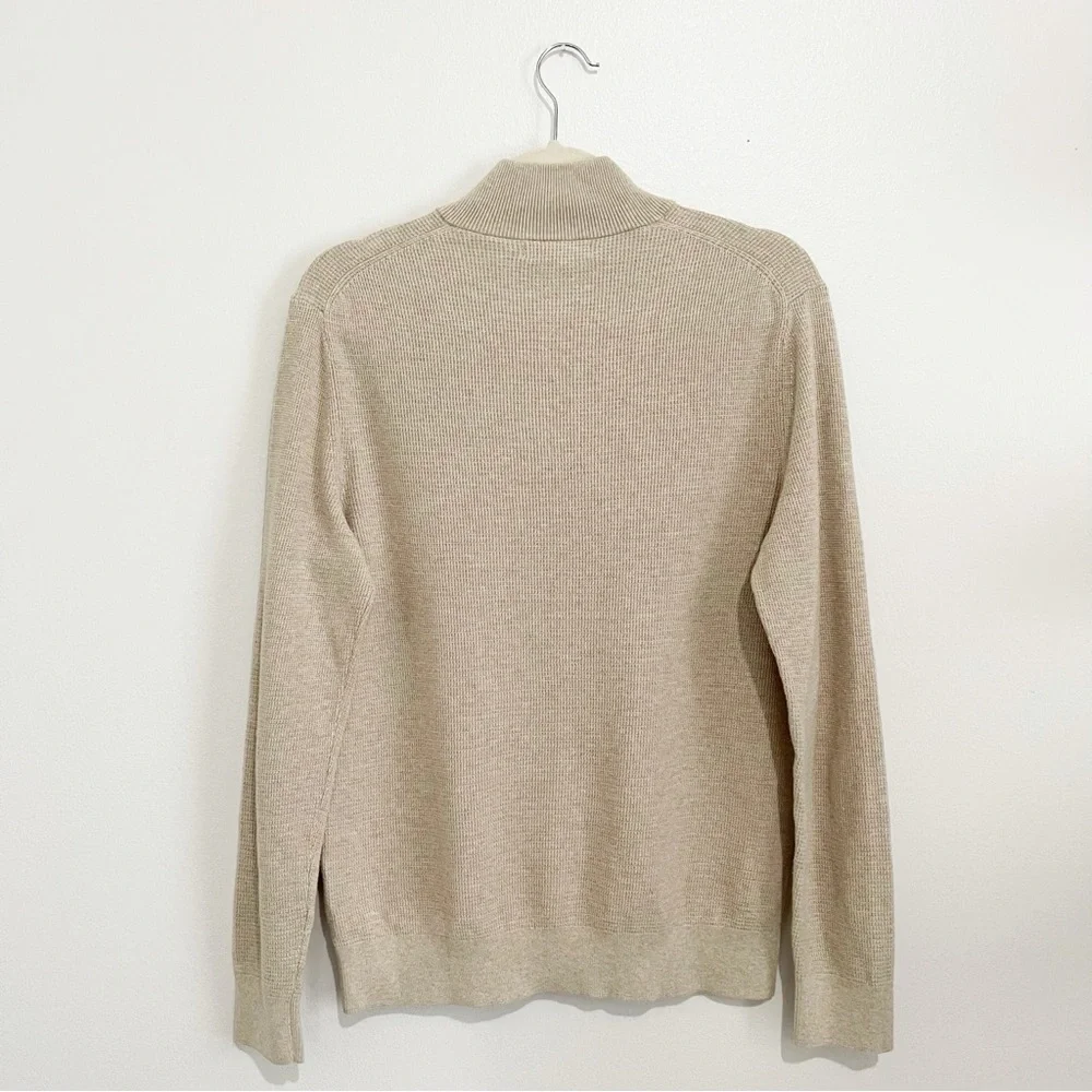 Banana Republic Men's Waffle Knit Half Zip Cotton Sweater Pullover Oatmeal Sz M - Picture 3 of 6